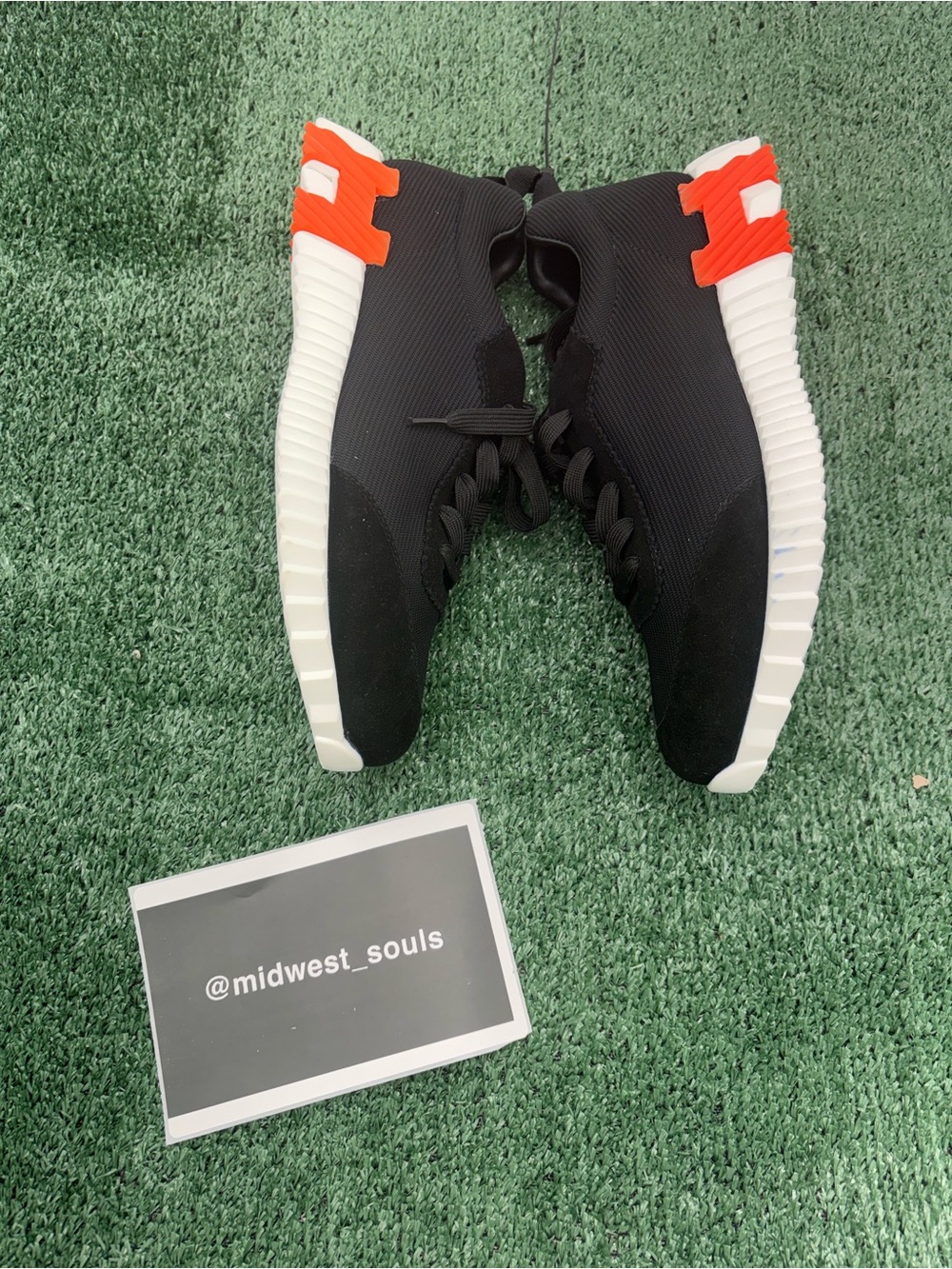 Hermes Black Low-Top Lace-Up Sneakers with Orange Heel Accent - Picture 2 of 5